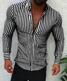 2019 Fashion Men Stripe Long Sleeve European Standard Slim Fit Formal Tops Spring Three Colors Men Shirt