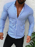 2019 Fashion Men Stripe Long Sleeve European Standard Slim Fit Formal Tops Spring Three Colors Men Shirt
