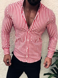 2019 Fashion Men Stripe Long Sleeve European Standard Slim Fit Formal Tops Spring Three Colors Men Shirt