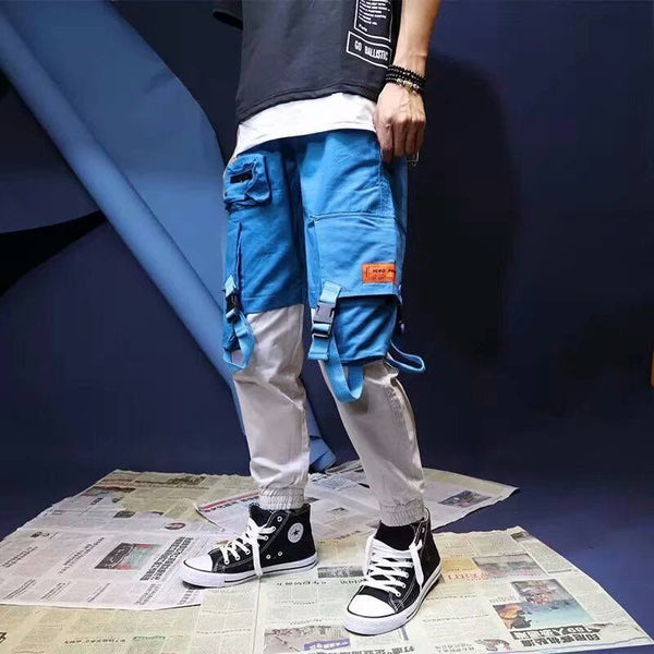 Cargo Pants Men Loose Hip hop Streetwear Joggers Korean Pocket Patchwork Harem Pants Ankle length Trousers Techwear