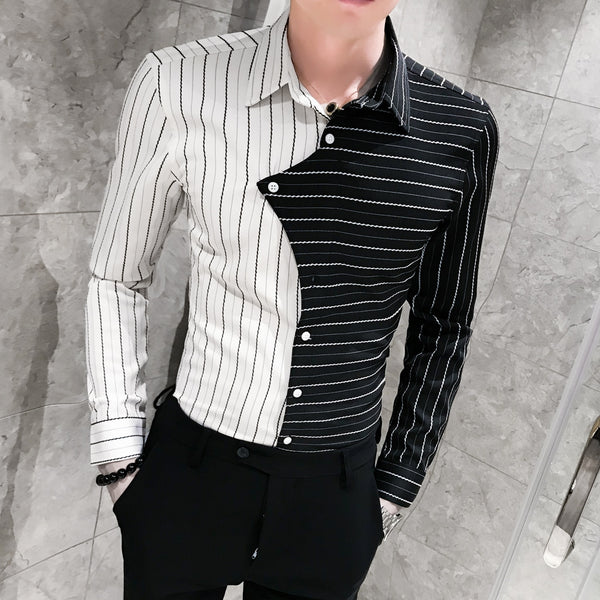 Camisas Hombre New Arrival Striped Men Shirt Long Sleeve Mens Casual Shirts Patchwork Color Men Clothes Camisa Social Masculina