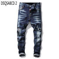 European American Style famous brand mens jeans luxury Men straight denim trousers zipper Patchwork Slim blue jeans for men 1007