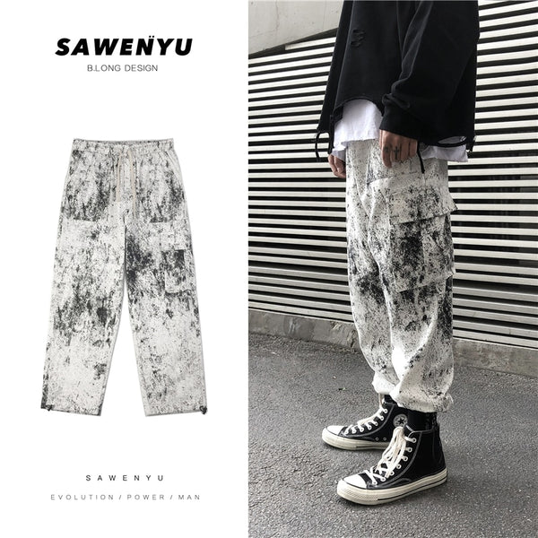 Privathinker Autumn Hip Hop Design Black Cargo Pants 2019 Tie Dyeing Fashion Brand Loose Joggers Male Street-style Pockets Pants