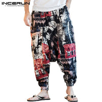 INCERUN 2019 Men Harem Pants Print Retro Drop Crotch Joggers Cotton Trousers Men Baggy Loose Nepal Style Men Casual Pants S-5XL