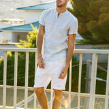 UK Men's Linen Short Sleeve Summer Solid Shirts Casual Loose Dress Soft Tops Tee